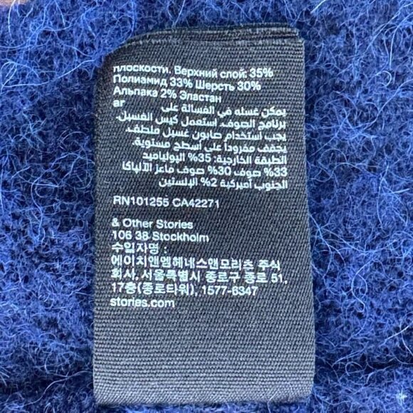 & Other Stories Relaxed Blue Alpaca Wool Blend Diamante Button Long Cardigan XS - Picture 12 of 14